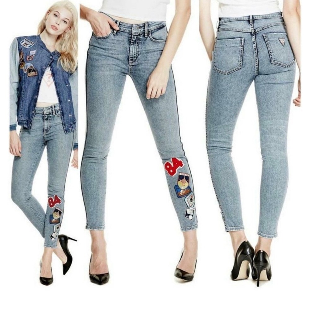 Guess 1981 Skinny Jeans‎ Women's 27 Blue Patchwork Denim W71AC4R2190 Y2K Chic